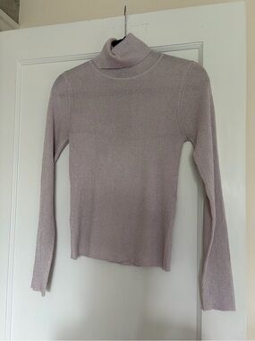 Mango Light Sparkly Lilac Ribbed Turtleneck Sweater